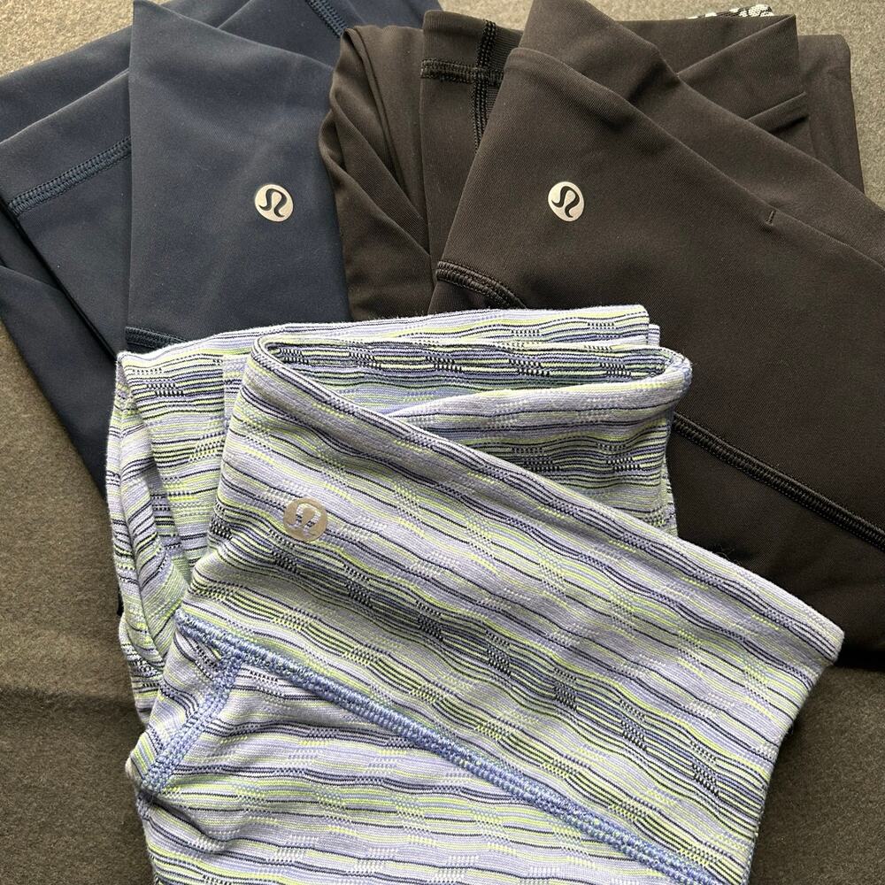 3 Lululemon leggings Lot Size 6 black blue 21” inseam athletic workout pants - Picture 7 of 7